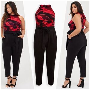 NWT Torrid Jumpsuit - Red & Black Sleeveless Halter Neck Size 1X